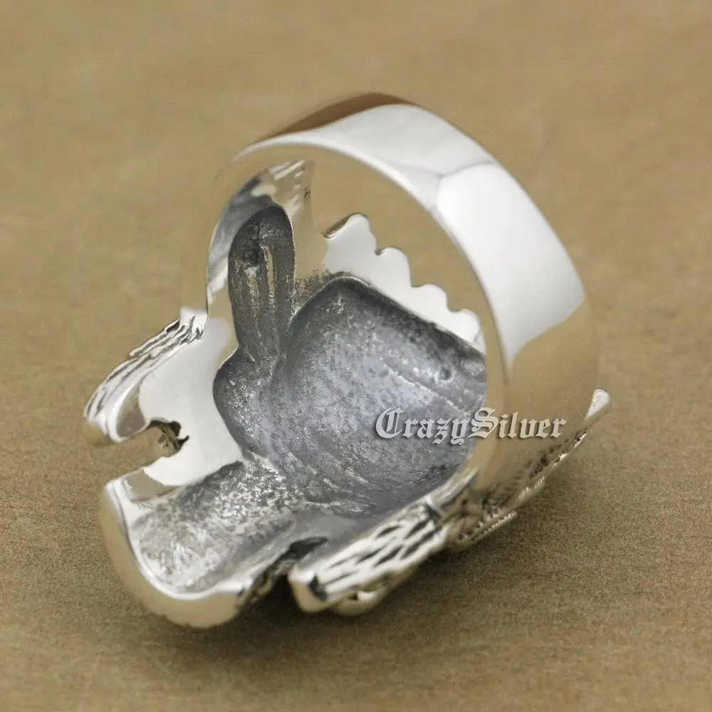 925 пробы Серебряное индийское кольцо с черепом мужское байкерское панк 9W020 Размер