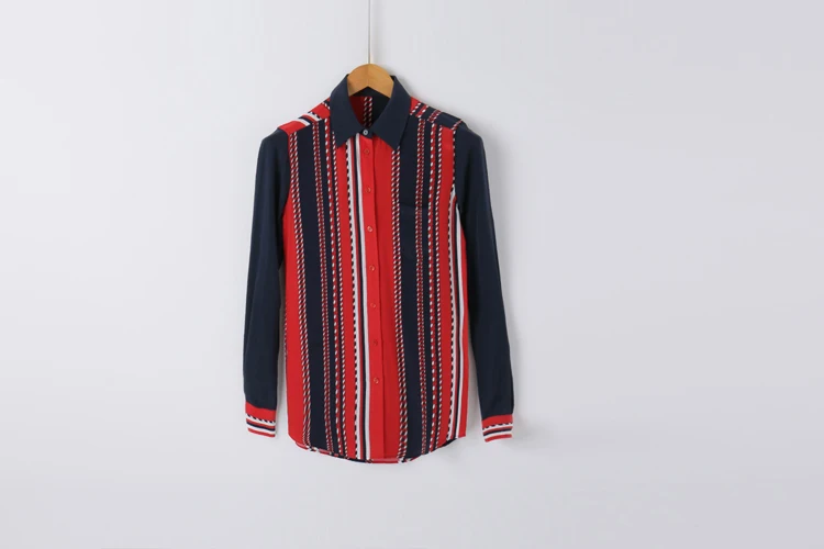 Женская рубашка из 100% шелка в полоску с цветными блоками женская длинными