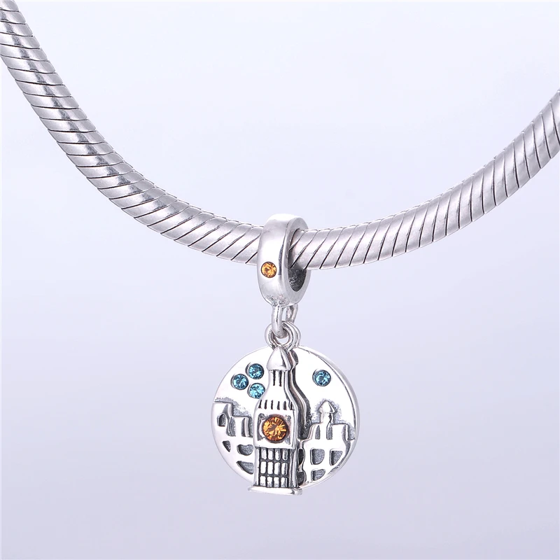 Талисманы Серебро 925 Оригинальный 2015 Винтаж подвески в виде башни с камнями Семья