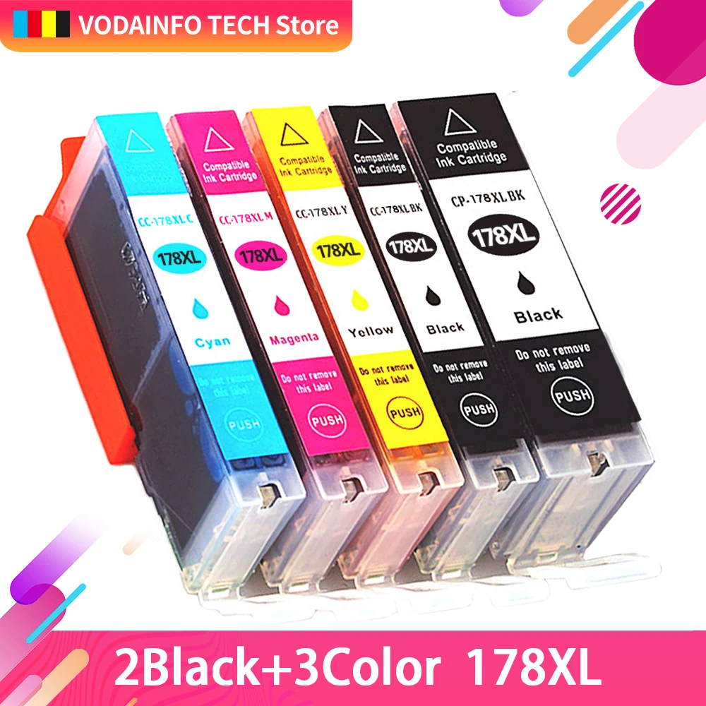 

QSYRAINBOW 5x Ink Cartridges Replacement For HP 178 XL 178XL HP178 HP178XL Photosmart 5520 5522 5524 6510 6512 6515 652