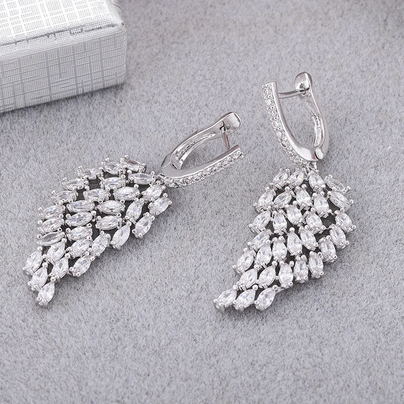 YANMEI Luxury Crystal Feather Stud Earrings For Women Symmetry Elegant Earring Boucles D'oreilles YME8063 | Украшения и