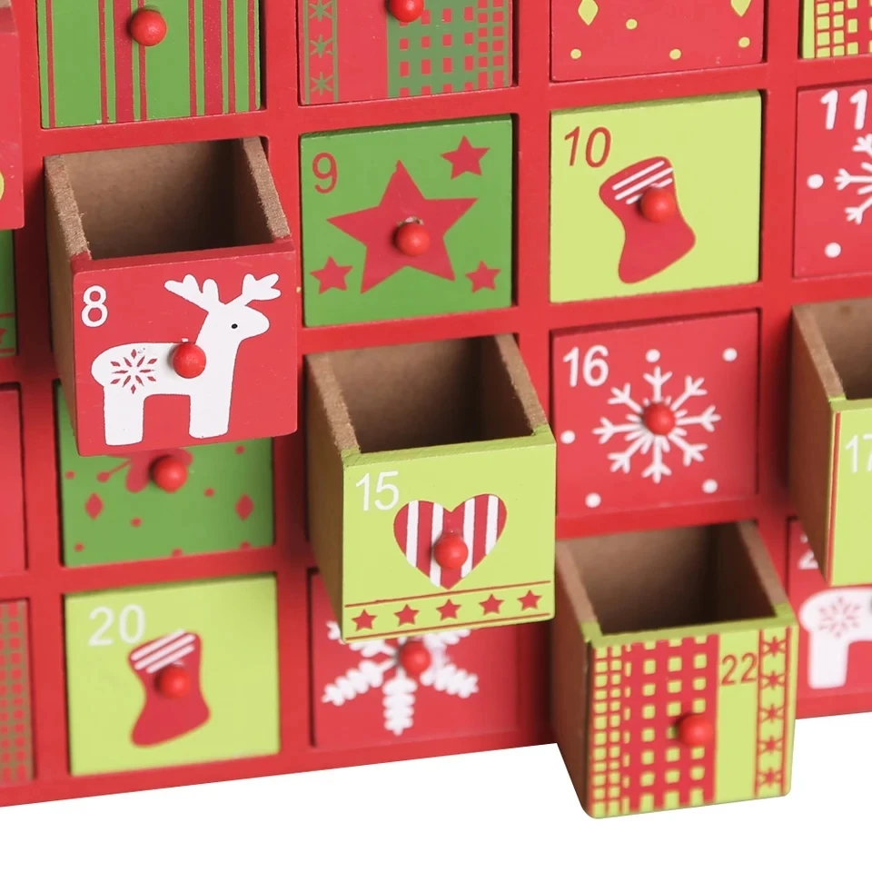 Christmas Santa Claus Elk Advent Calendar For Kids Wooden Countdown Candy Box Hand Drawn Decoration Gifts | Дом и сад