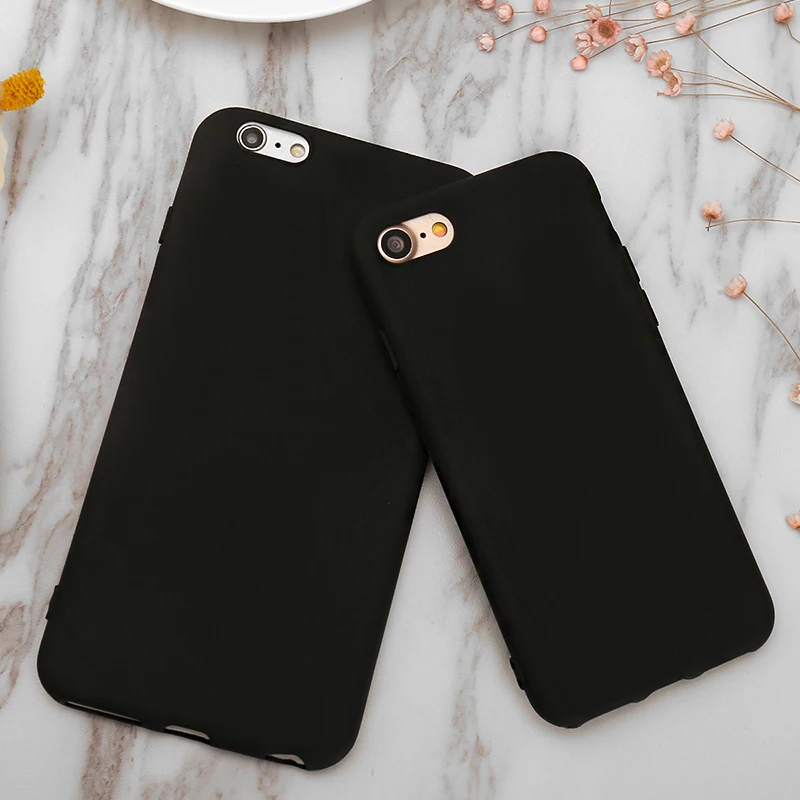Simple candy Black Phone Case For Iphone X XS Max XR 8 7 6 6S Plus 5 5s Se Matte Full Soft Cover Cases Sheer Bags |