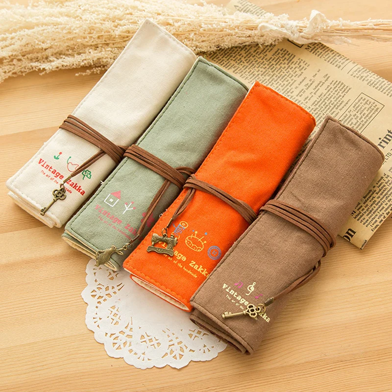 

1pc 20*5cm Large Capacity Creative Cute Simple Canvas Roll Curtain Curtain Roll Bag Pencil Korean Female Students Bags