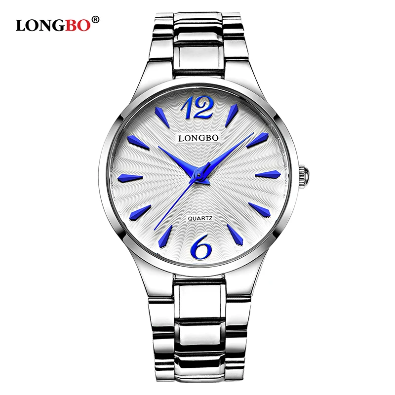 Silver White Men LONGBO, роскошные кварцевые часы, повседневные модные часы со стальным ремешком, Мужские Женские парные часы, спортивные аналоговые наручные часы, подарки 80278 - Цвет: Silver White Men