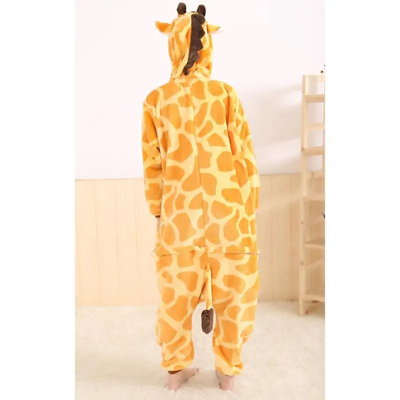 2015 All in One Flannel Anime Pijama Cartoon Cosplay Warm Hood Loungewear Adult Easy For Bathroom Cute Animal Pajamas Giraffe | Женская