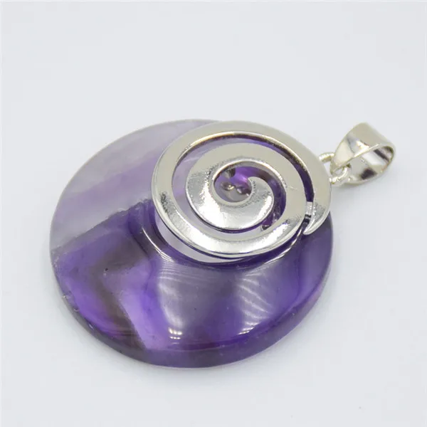Amethysts Натуральный камень тигровый глаз Подвески для ожерелья круглый полый спиральный фиолетовый розовый кристалл содалит авантюрин опал рейки ювелирные изделия - Окраска металла: Amethysts