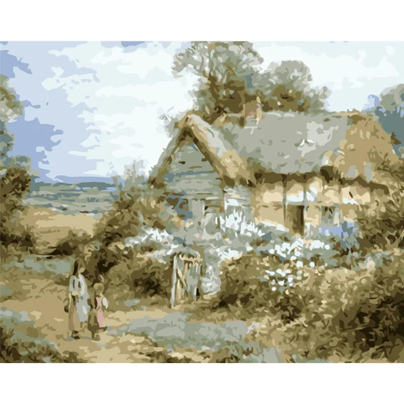 Картина по номерам DIY дропшиппинг 40x50 50x65 см трава дом сторона дорога пейзаж холст