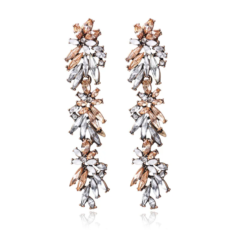 YONGMAN Colorful Flower Exaggerated Temperament Crystal Earrings Dangle Full Rhinestones Big Long Earring Ear Woman Jewellery | Украшения и