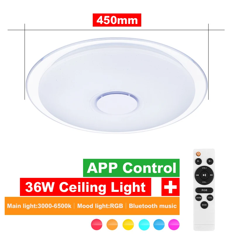 450mm Color 36W Современный светодиодный потолочный светильник RGB затемнения приложение пульт дистанционного управления Bluetooth Музыка потолочный светильник гостиная/спальня 25 Вт 36 Вт 52 Вт 220 В - Цвет корпуса: 450mm Color 36W