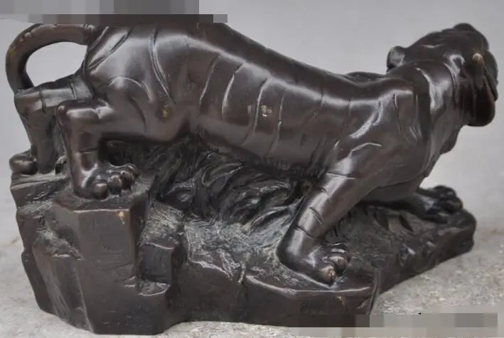 

S03613 8" lucky chinese fengshui bronze Ferocious animal zodiac Anger tiger roar statue