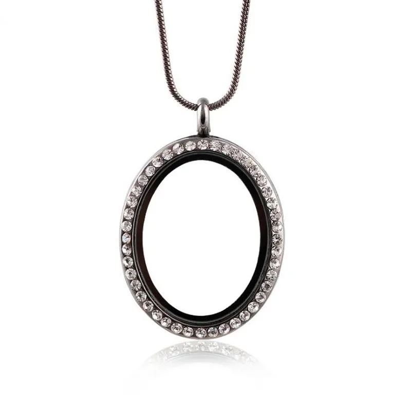 Oval Floating Locket Pendant Long Necklace Rhinestone Charms For Jewelry Making Openable Magnetic Glass Rose Gold | Украшения и
