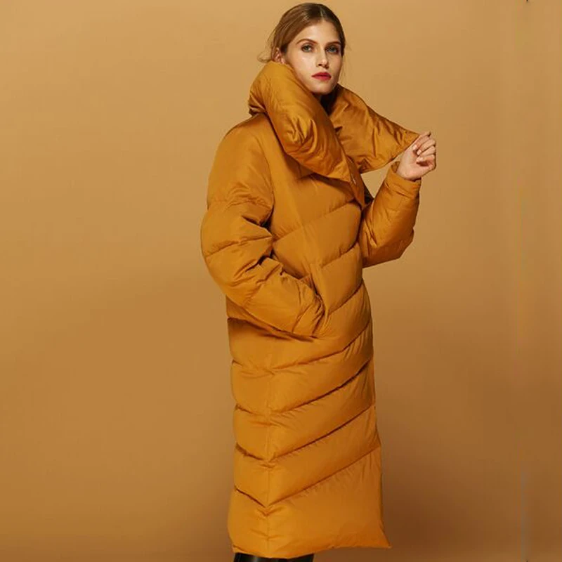 Высокое качество 2018 Новое Женское зимнее пальто Длинная Верхняя одежда 90% белый