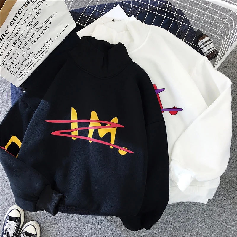 Толстовки Женские Простые универсальные водолазки бархатные Harajuku Ulzzang с длинным рукавом для отдыха женские свитшоты с буквенным принтом