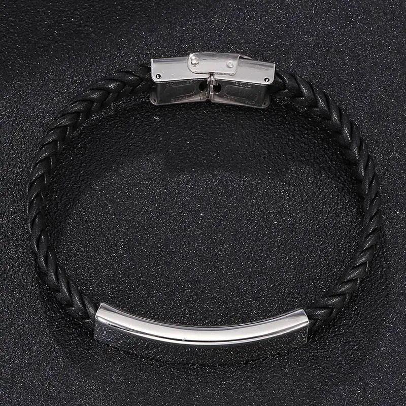 Fashion Leather Bracelets For Men Women Stainless Steel Bar Bangles Casual Jewelry BB0383 | Украшения и аксессуары