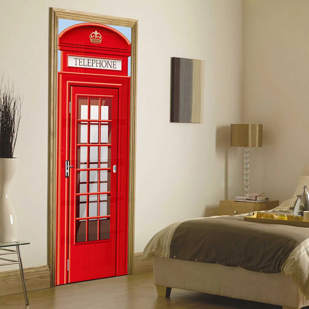 Hot European Telephone Booth Dormitory Living Bedroom Home House Room Wall Decal Door Stickers Wallpaper Home decoration Supply