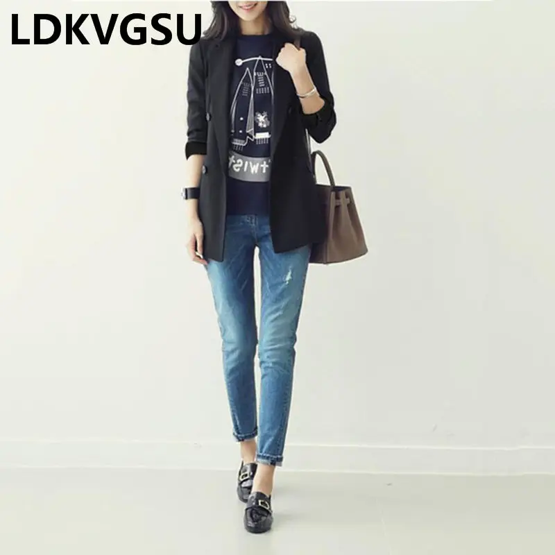 

2019 Spring Autumn New Women Korean Fashion Temperament Blazers Black Gray Loose Large Size Femme Casual Suit Jacket Tide Is1546
