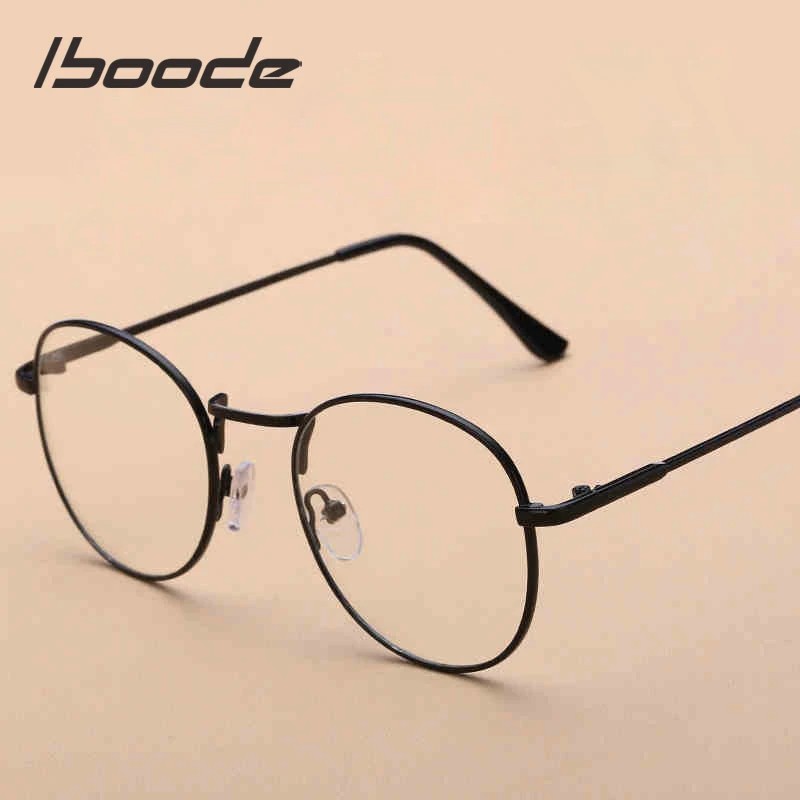 

iboode Retro Finished Myopia Glasses Frames Women Vintage Metal Round Nearsighted Glasses Men Black Silver Gold Eyeglasses Lady