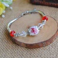 vintage chinese style ceramics beads floating tubes bracelet women cute crystal flower charms bracelet girls jewelry party gift