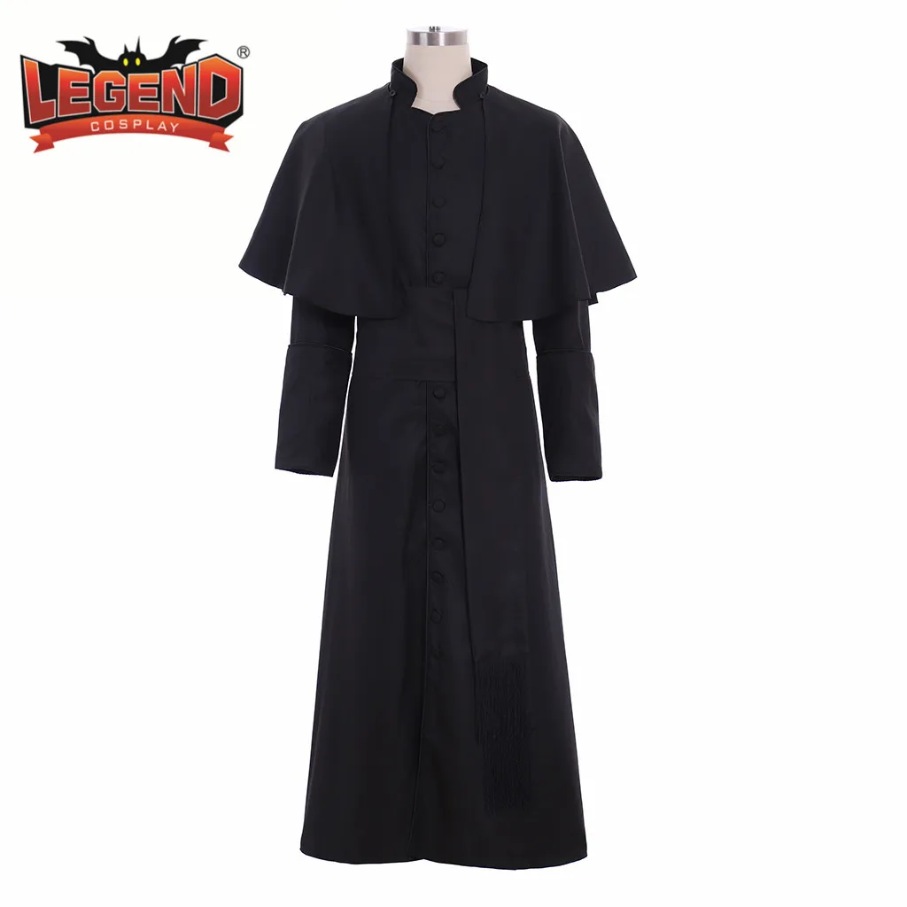 Roman Black Priest Cassock Robe Gown Clergyman Vestments Medieval Ritual Robe Gothic Wizard Costume Black Priest Robe cosplay