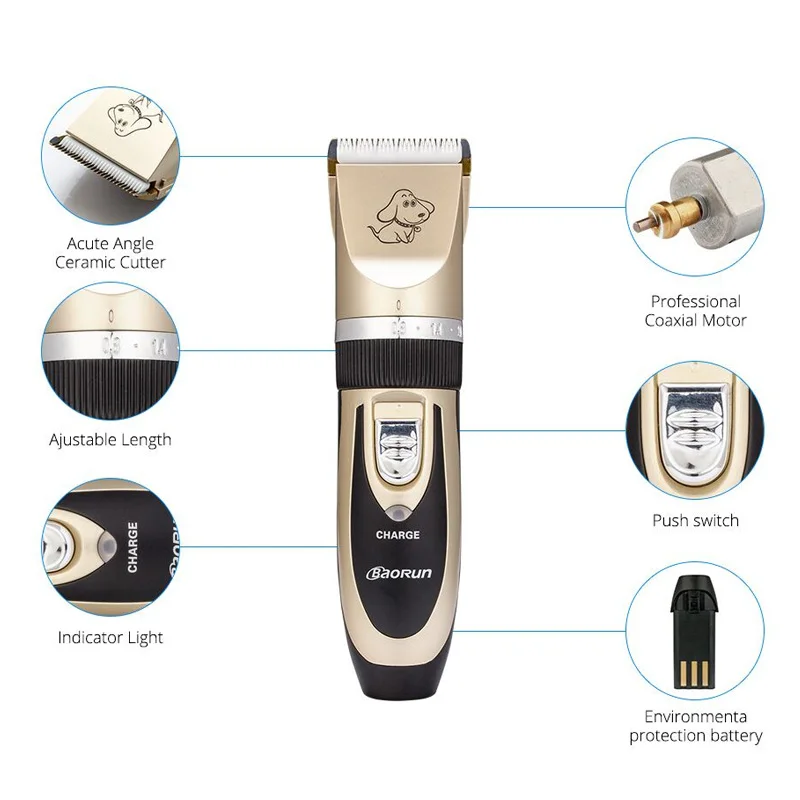 Baorun профессиональный триммер для шерсти домашних животных перезаряжаемый 110 240 В