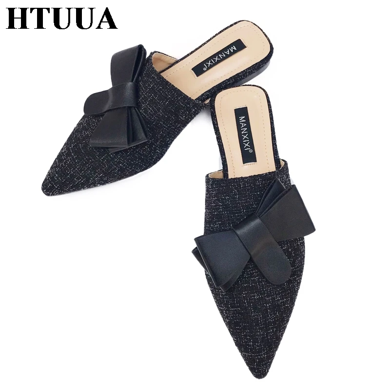 HTUUA/Новинка 2019 года тапочки с бантиком женские дышащие без застежки из пеньки