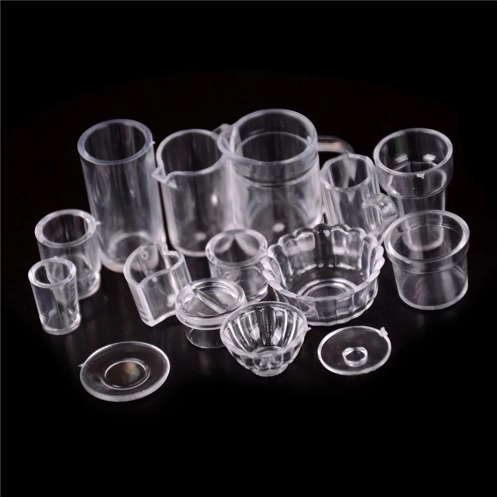 

1:12 Scale Doll Food Kitchen Living Room Miniature Transparent Plate Cup Dish Bowl Tableware Set dollhouse Accessories 15Pcs/Set