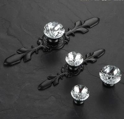 Стеклянная для комода ручка Pull Crystal круглые ручки ящиков черная прозрачная
