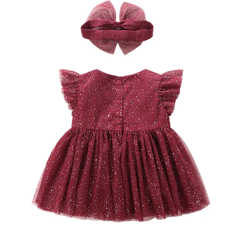 baby Girls clothes for princess party birthday summer puff sleeve sequined girls dress with hairband Kids Clothes 0-2T red | Детская