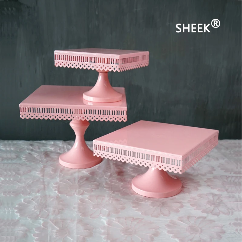 Розовая квадратная железная подставка под пирожные подходит для свадеб