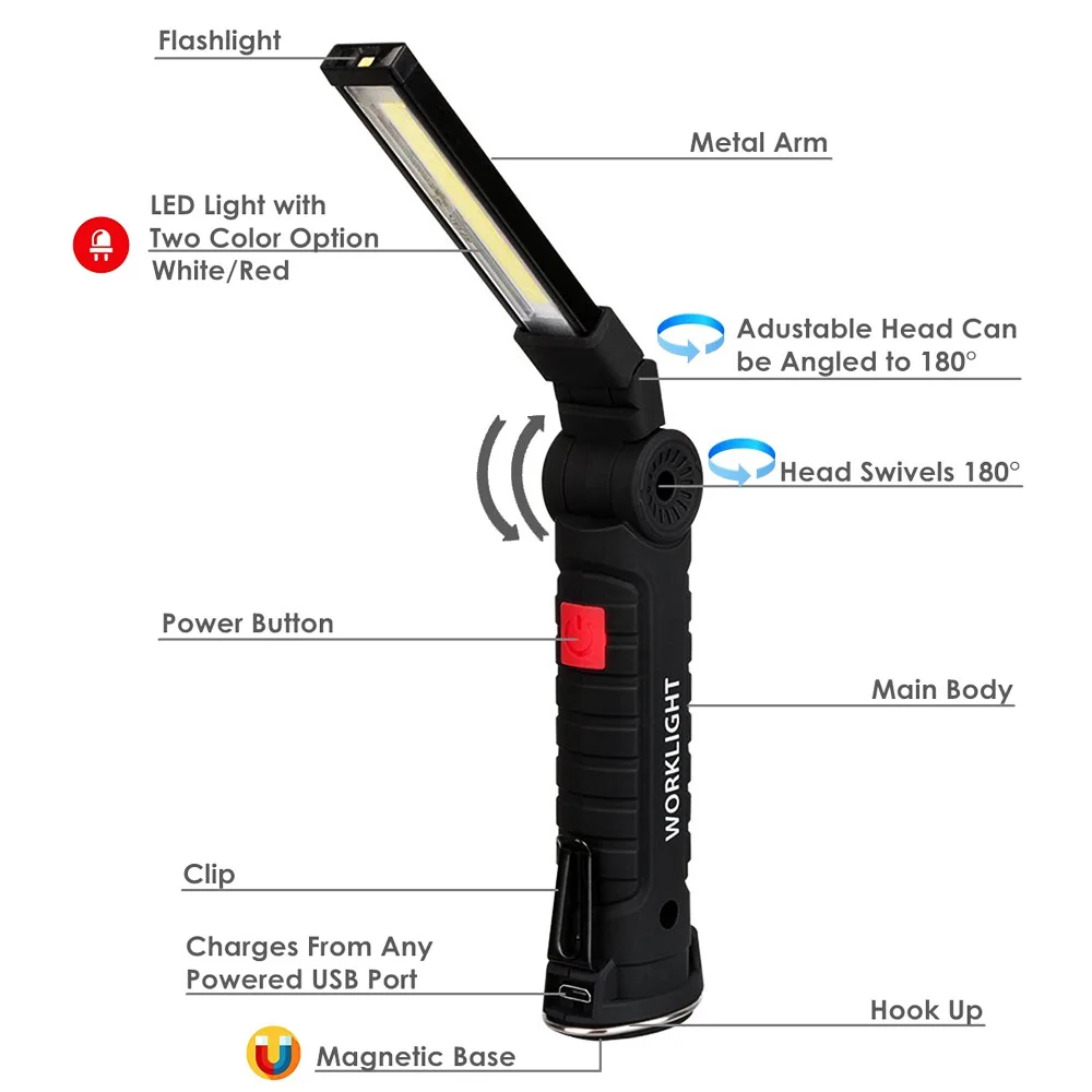 Дропшиппинг USB Перезаряжаемый СВЕТОДИОДНЫЙ Фонарик складной COB рабочий свет