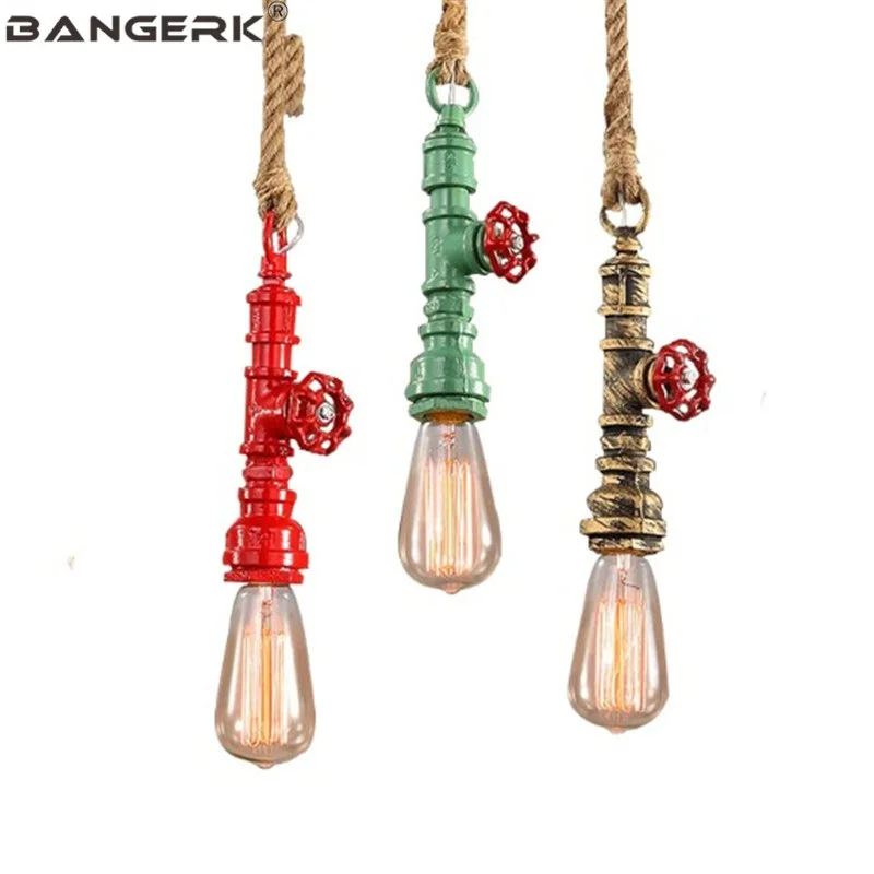 Vintage Industrial Water Pipe Pendant Lamp Loft Rope Hanging Lamps LED Edison Lights Lighting Home Decor Fixtures | Лампы и освещение