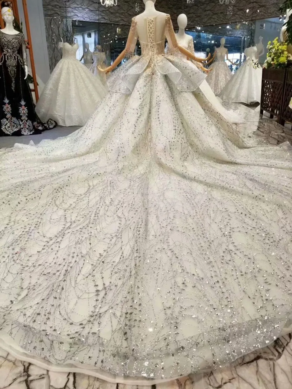 H&S BRIDAL Silver wedding dress ball gown bride dresses gold sequins half sleeves luxury wedding dresses vestido de novia