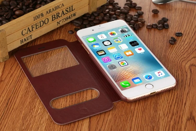 Люкс Ретро Для iphone 7/7 plus Кожа Флип Стенд Крышка случаи Вид из Окна и Окно Сенсорный