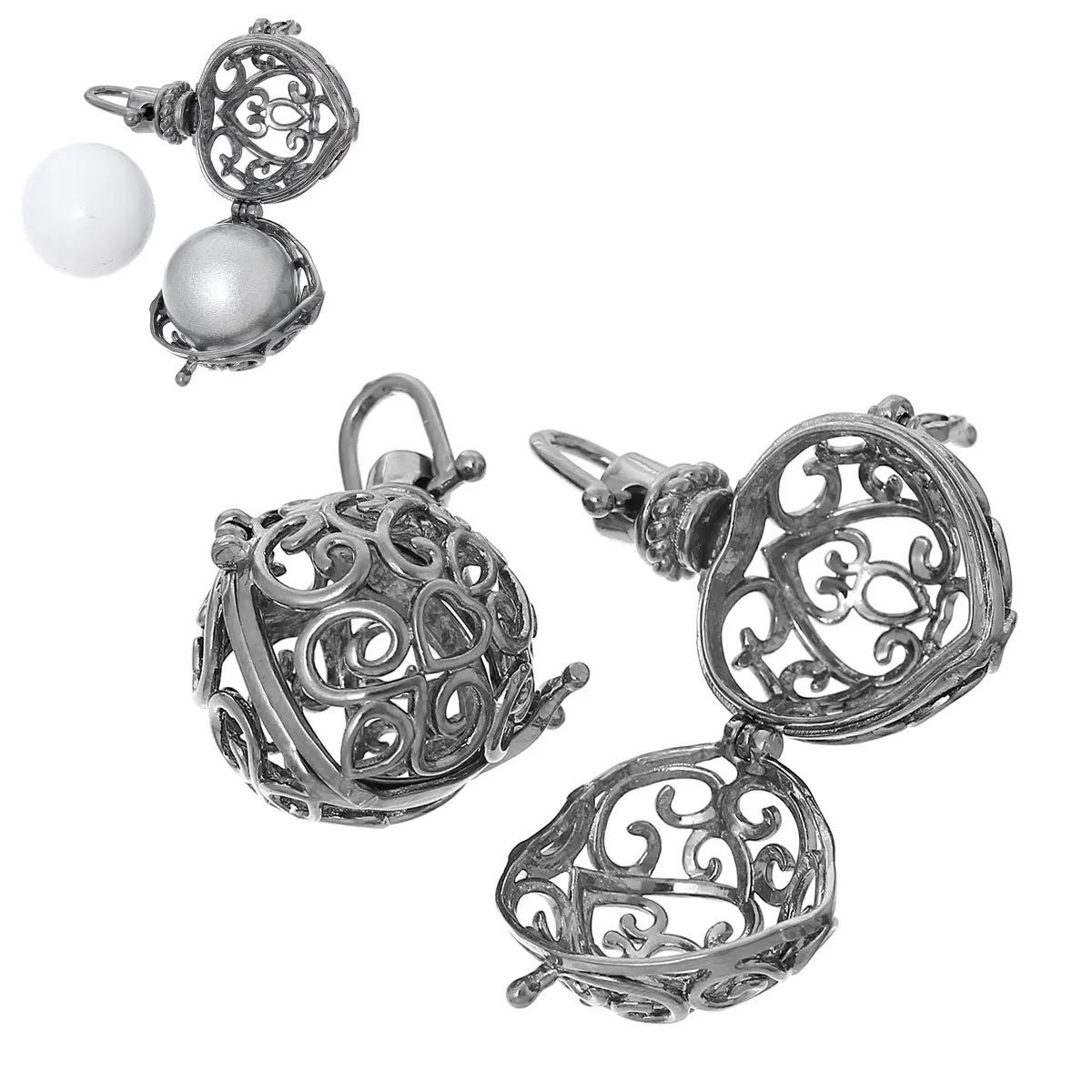 Copper Charm Pendants Heart Wish Box Gunmetal Flower Hollow Can Open 35mm(1 3/8&quot)x 24mm(1&quot) 1 Piece new |