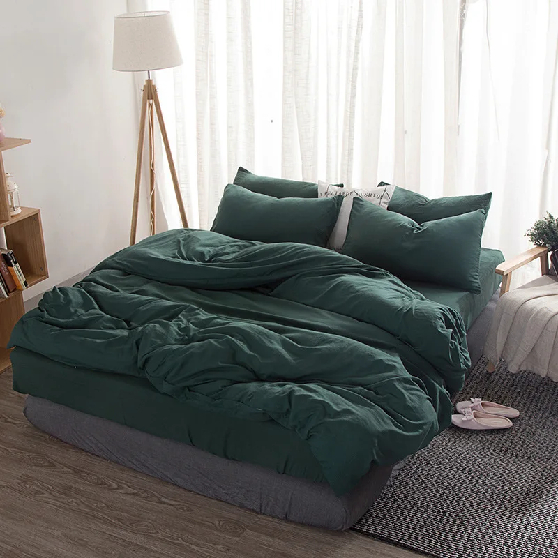 Washed Cotton Bedding Set Solid Duvet Cover Soft Grey Bedclothes Japanese Style Home Bed Super King Size Linens | Дом и сад