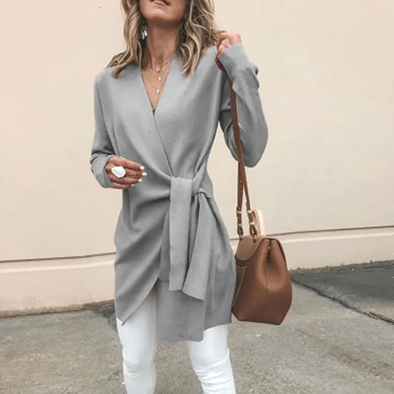 Female slim Jacket 2019 Spring Coats Women Outwear Sexy V Neck Lace-up Ssolid Casual Overcoats | Женская одежда