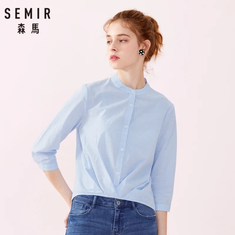 SEMIR Женская хлопковая рубашка классического кроя с рукавами средней длины