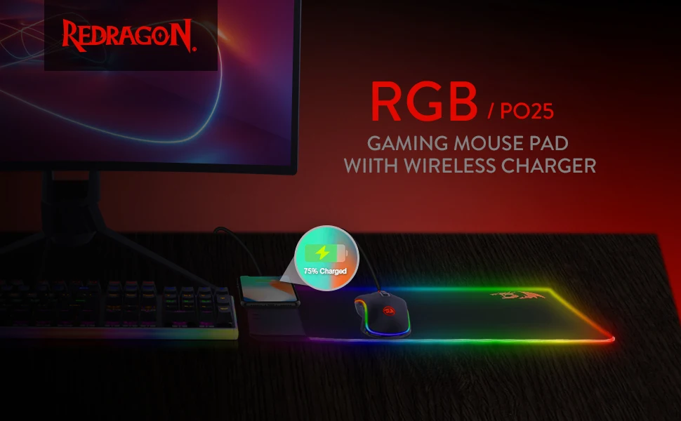 Redragon P025 Qi 10 Вт Беспроводное зарядное устройство Led RGB мышь с подсветкой Pad Xl большой мягкий резиновый игровой коврик для мыши ноутбук Pc Gamer