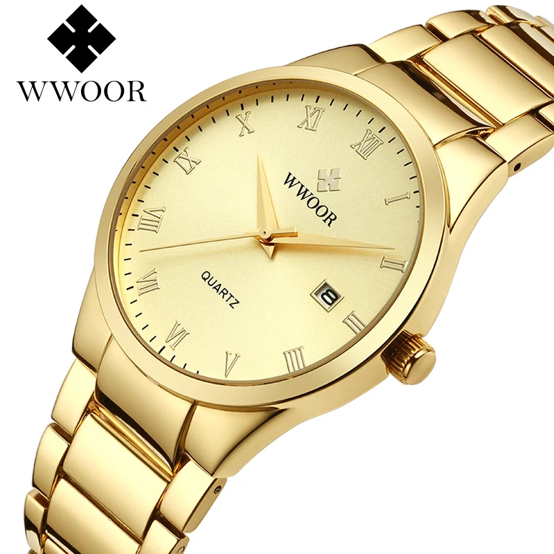 WWOOR новые модные мужские часы Топ Бренд роскошные стальные водонепроницаемые