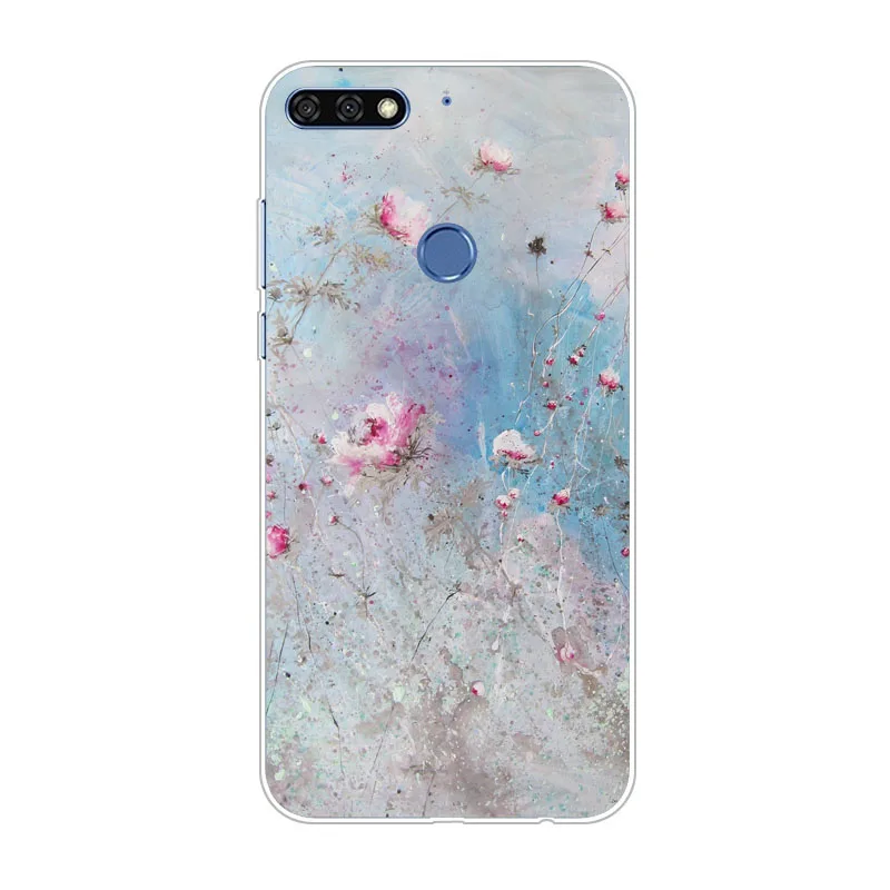Huawei honor 7c Case Silicon Flower Painted Painting Soft TPU Back Cover for pro Protect Phone cases shell |