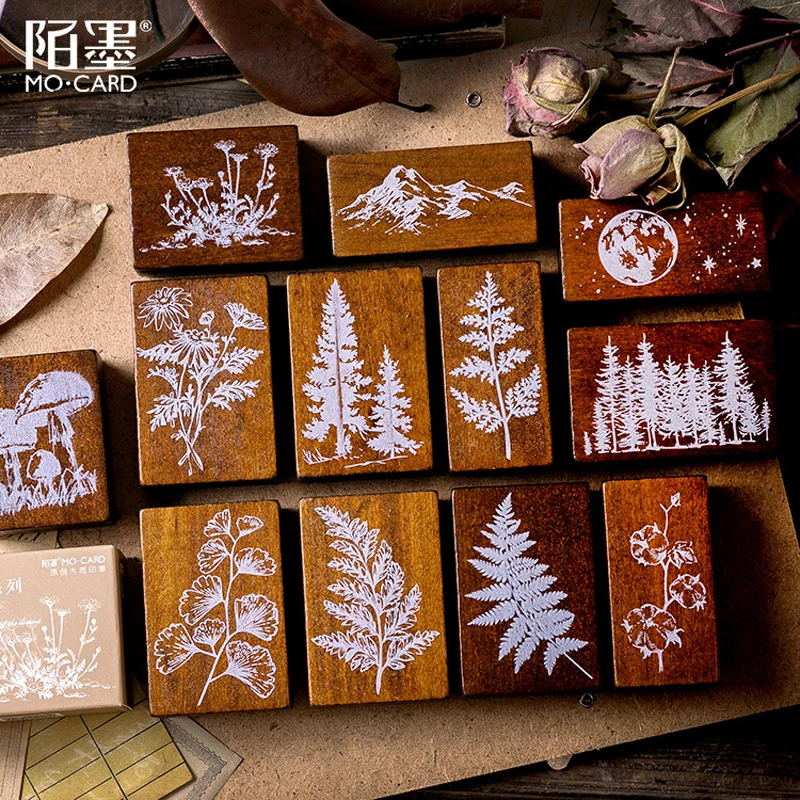 

Vintage Forest Herbaceous Plants Moon decoration stamp wooden rubber stamps for scrapbooking stationery DIY craft standard stamp