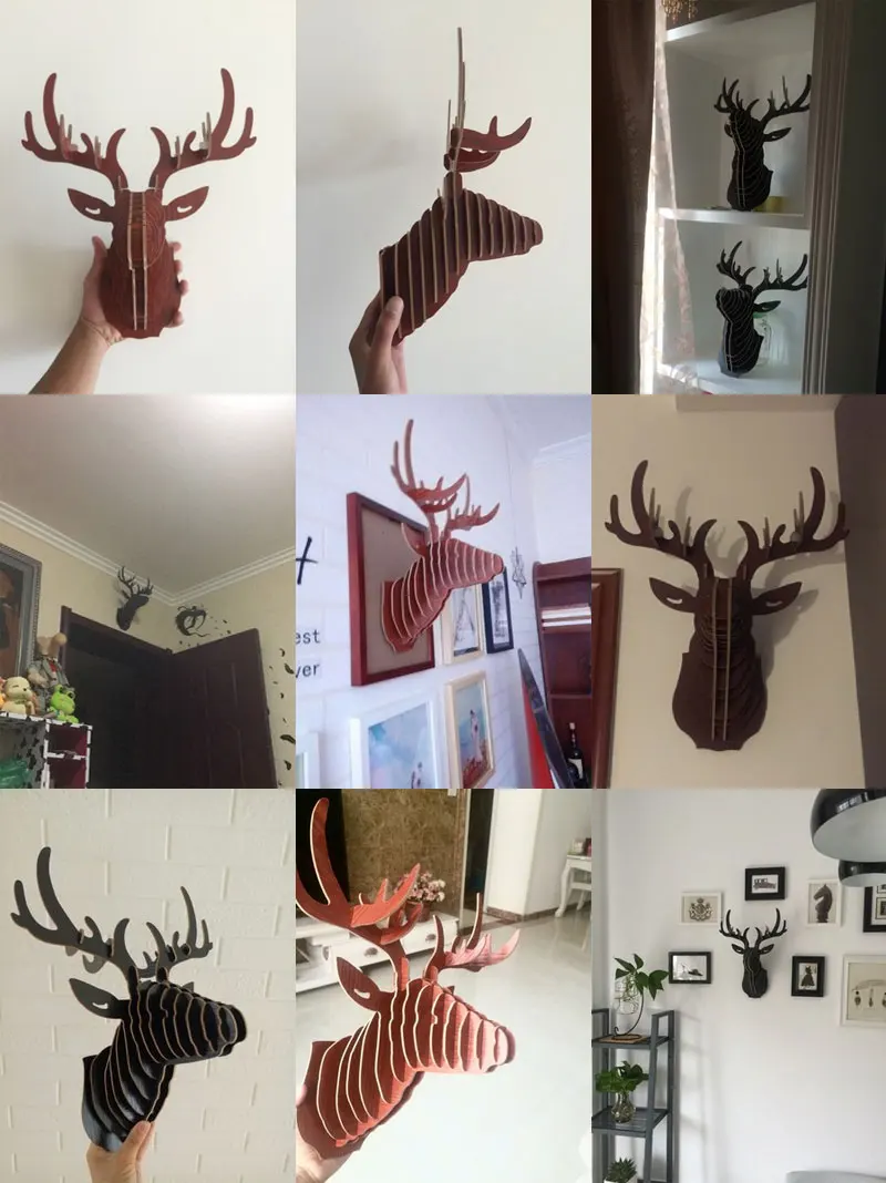 3D Puzzle Wooden DIY Creative Model Wall Hanging Deer Head Elk Wood Gift Craft Home Decoration Animal Wildlife | Дом и сад