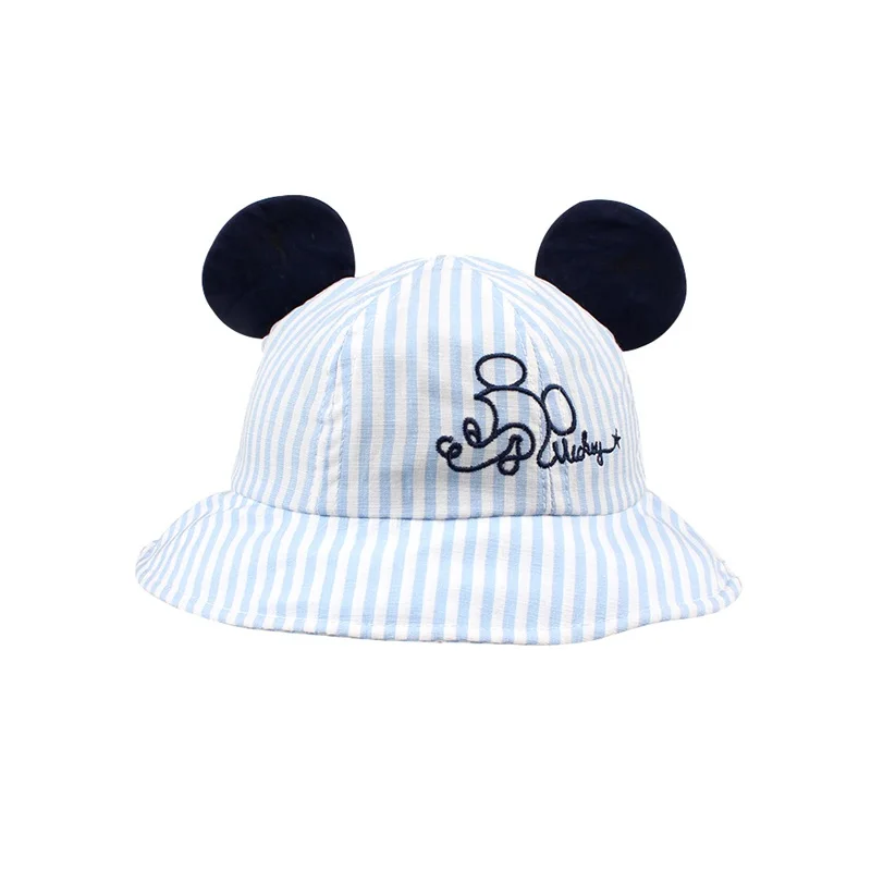 Striped Cartoon Baby Hat Mouse Ear Cute Girl Cap Breathable Wide Brim Boy Summer Lace Up Sun Clothing | Детская одежда и обувь