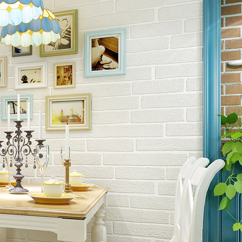 Рулон нетканой бумаги с белым кирпичным узором 3D обои рисунком кирпичей для