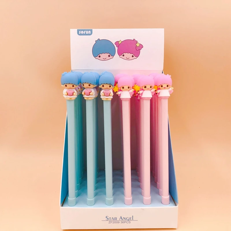 

36Pcs/lot Japanese Twin Stars Cute Gel Pen 0.5mm Black Rollerball Pen Writing Pen Student Stationery School Office Supply Gift