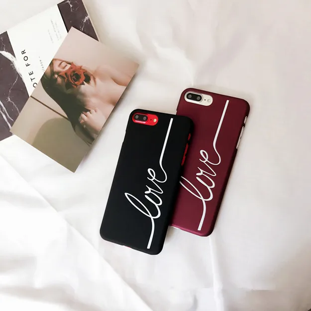 Винно красный матовый Жесткий ПК любовное письмо чехол для телефона s iPhone 6 6s 7 8 Plus