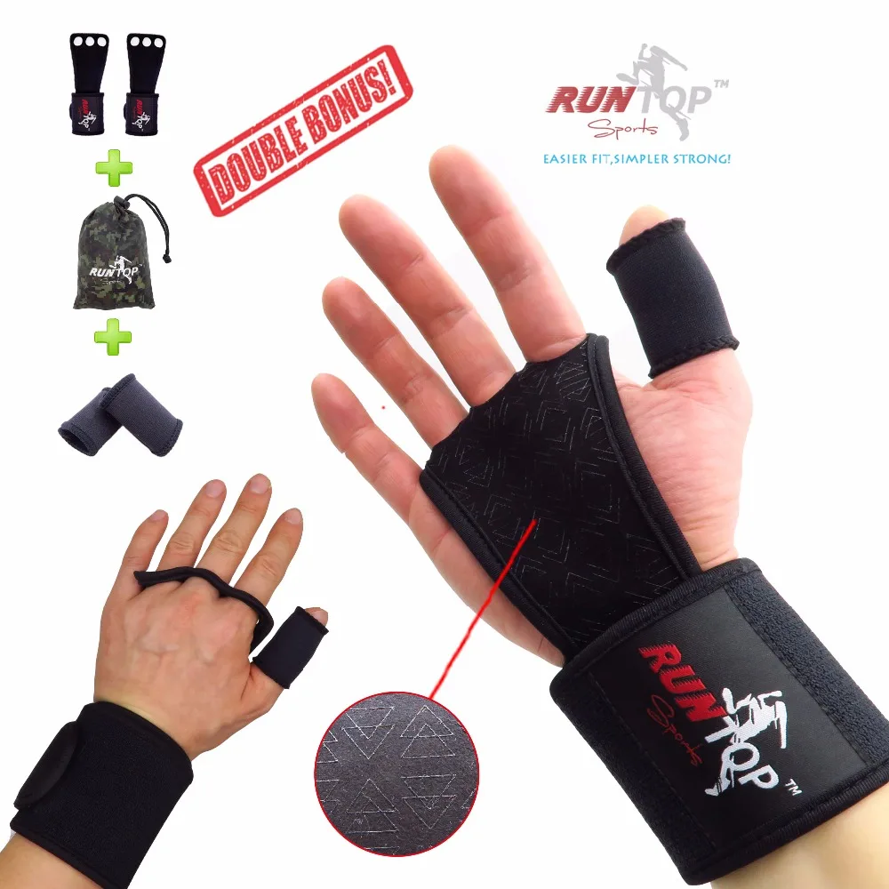 RUNTOP Crossfit WODS хват тренировочный перчатки 1" повязка на запястье поддержка тяжелой атлетики Powerlifting тренировки фитнес тренажерный зал рука ладонь