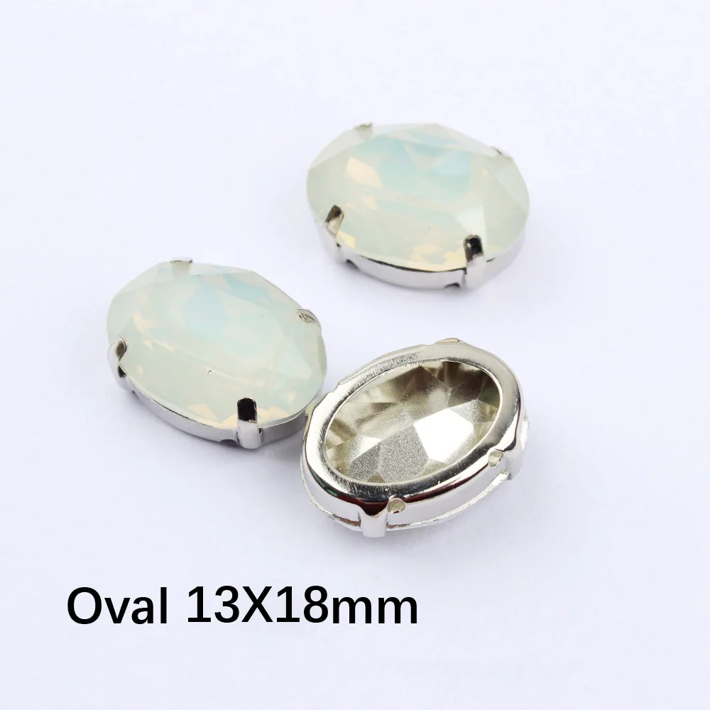 Oval 13X18mm 10pcs Стразы смешанной формы с белым опалом, полимерные Стразы с серебристым клешом, стразы с плоским основанием для одежды - Цвет: Oval 13X18mm 10pcs