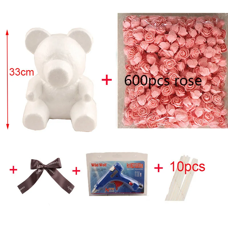 Rose Bear Set 02 DIY Роза аксессуары в виде мишки мешок пены медведь плесень 200 шт PE искусственные розы цветок головы Роза медведь собака удачи плесень - Цвет: Rose Bear Set 02